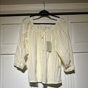 Jolie Cream Smocked Tie Front Blouse